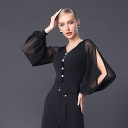 Lantern Sleeves Latin Top Modern Dancing Tops Women Latin Waltz Ballroom Dance Competition Tops Stage Practice Bodysuit SL7666