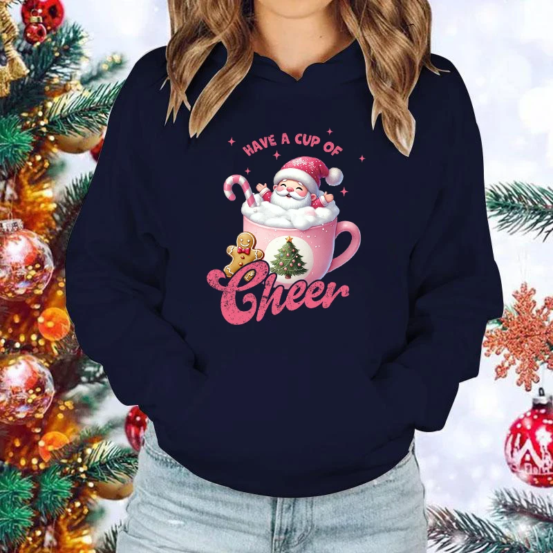 Engraçado gnome de natal tem uma xícara de alegria impresso topos harajuku moletom com capuz moda feminino masculino casual pulôver com capuz