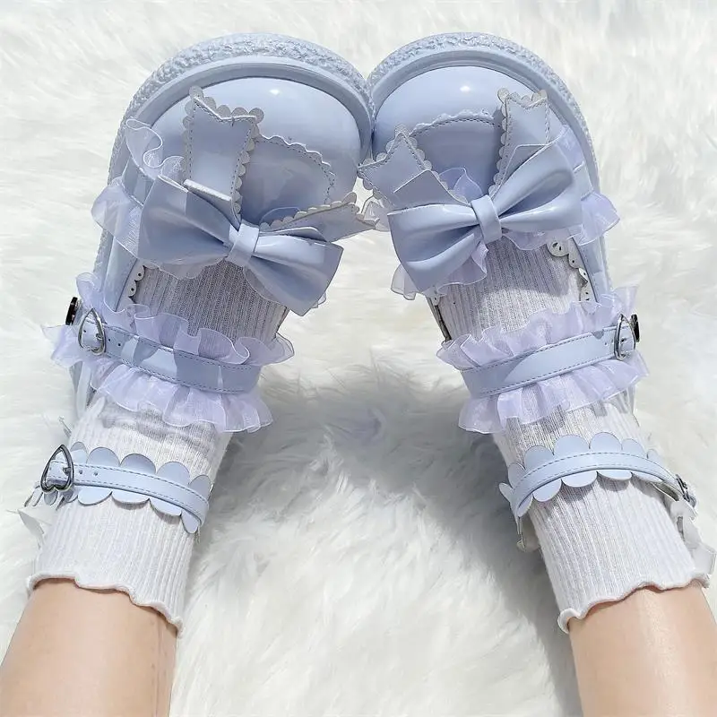 Scarpe Lolita sandali dolci Kawaii giapponesi donna stile fiocco Chic Mary Janes scarpe fibbia Design punta tonda scarpe Casual carine