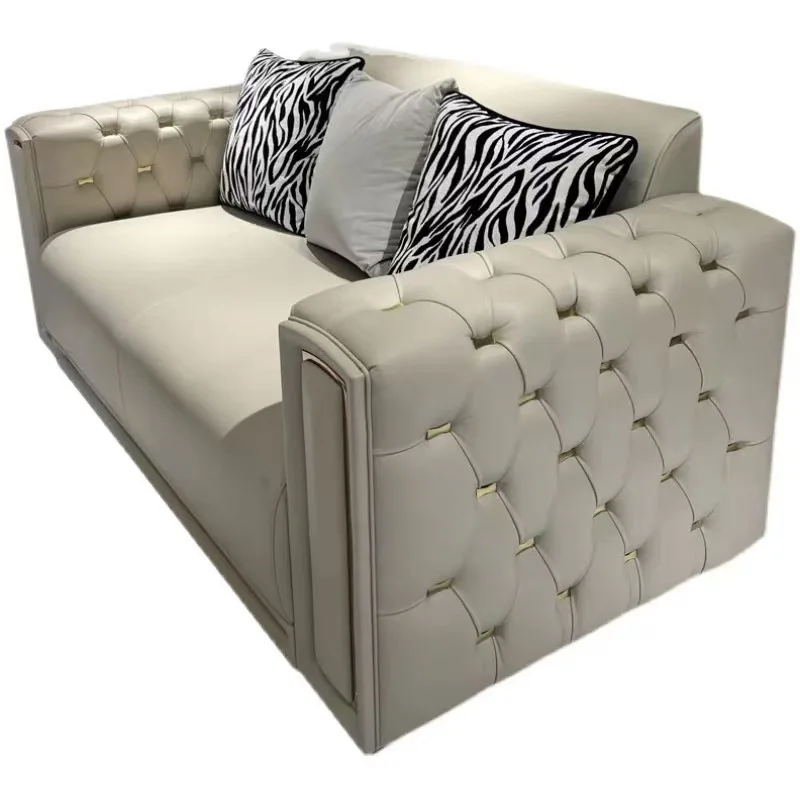 

Italian light luxury solid wood leather sofa combination living room villa high-end Hong Kong-style simple whole house suite