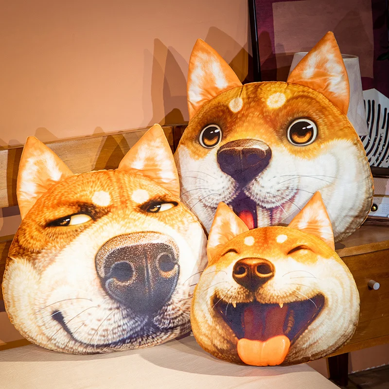 Creative 3D Shiba Inu Dog Head Plush Toy Pillow Lovely Soft Decoration Cloth Doll Bed Sleeping Pillow Birthday Gift