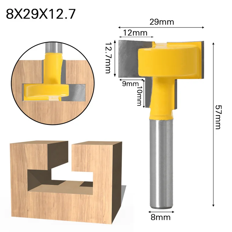 8mm Shank T-Slot Router Bit Straight Edge Wood Grooving Cutter Woodworking Slot Milling Bit for Sliding Bracket Installation