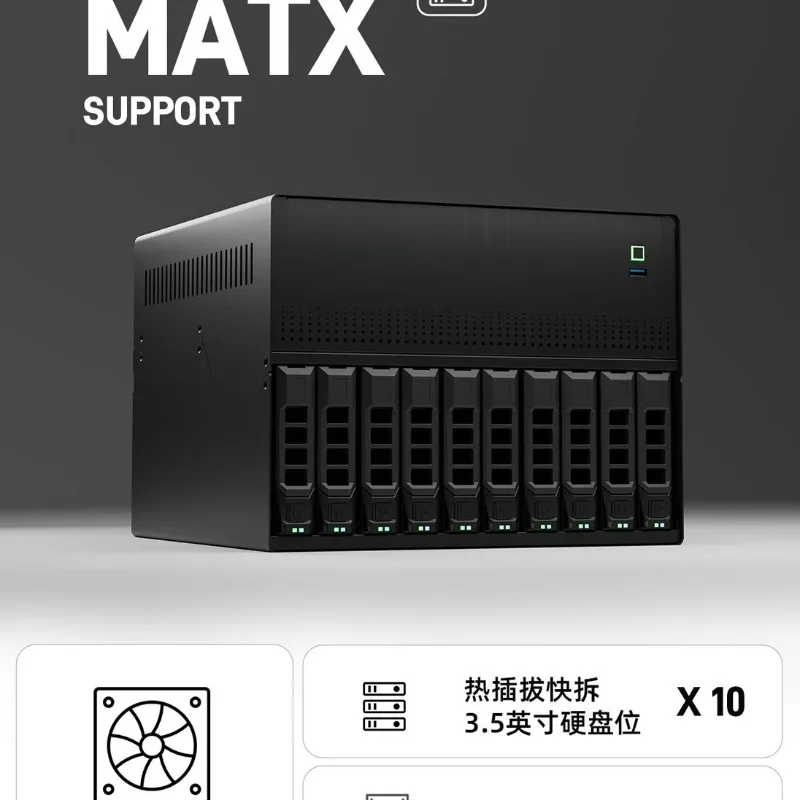 N10 NAS Chassis, 10+2 Disk Bays, Mini ITX, Black, 1U PSU Support