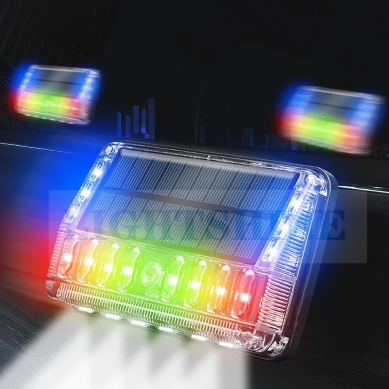 Solar Flash Warning Light For Big Truck Magnetic Absorption /Screw /Adhesive Fixed Anti-Rear-End Lighting Line Free 650mah