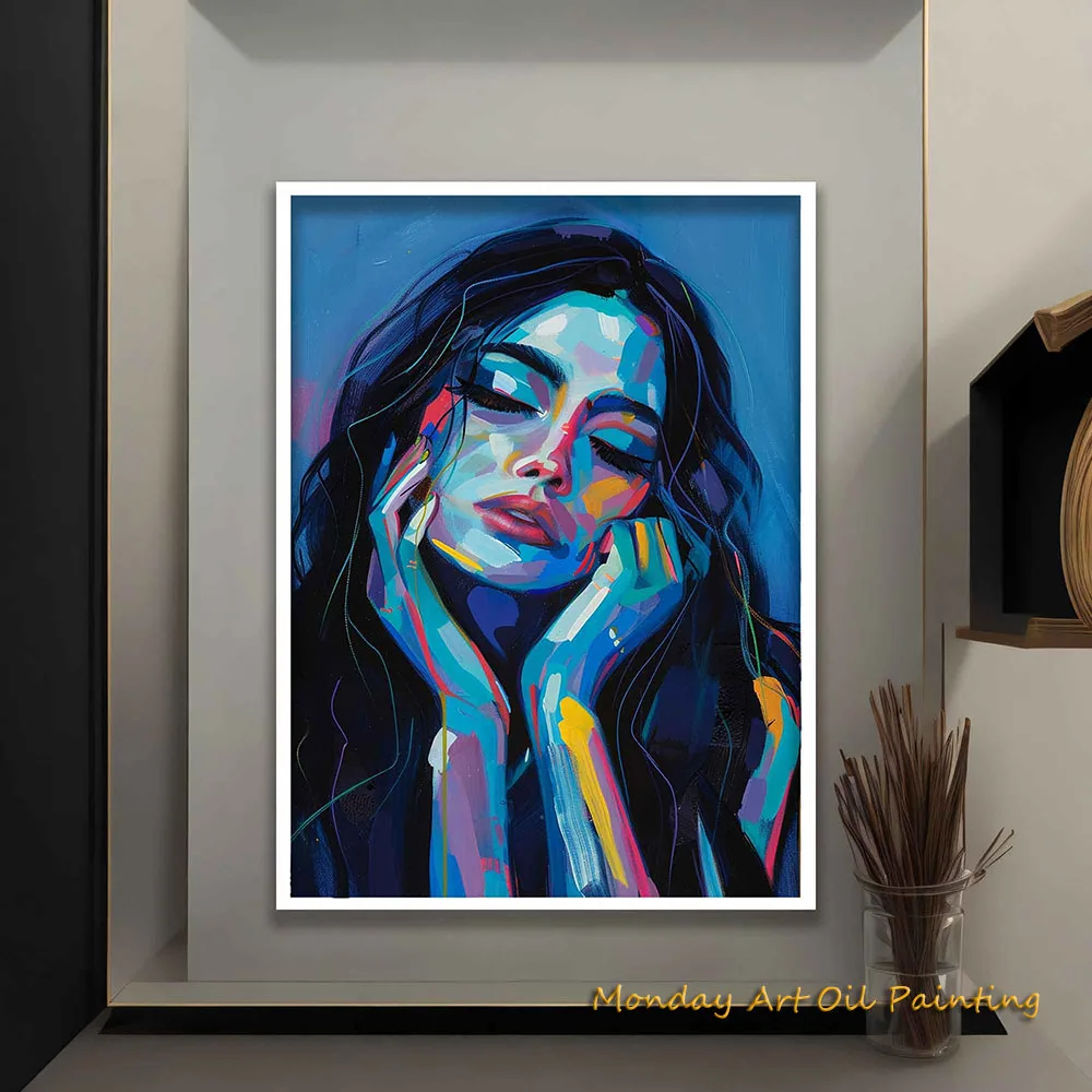 Handmade Painting A Beautiful Woman Portrait Figure Oil Painting Woman With Long Black Hair Canvas Wall Art Fedex Shipping Cost