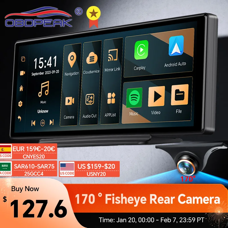 K50 170 ° Fish Eye Rear View Camera 4G+64G 10.26 4G Android 13 AI Screen GPS Navigation Carplay Android AUTO Dual Lens Dash Cam