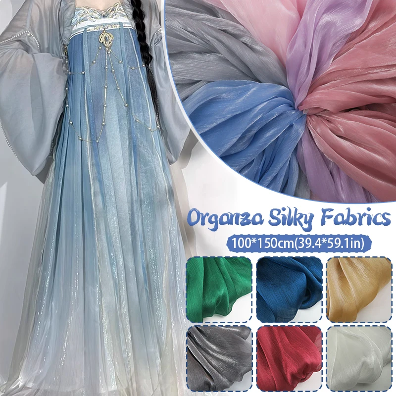 Bright Liquid Water Light Satin Organza Fabric Wrinkled Shiny Satin Silk Iridescent Cloth For Diy Hanfu Dress Sewing Material