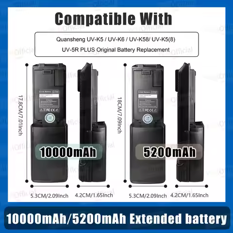 Quansheng Walkie Talkie Battery UV-K6 Battery Rechargeable Type-C 5200/10000mAh High Capacity Battery for UV-K5 UV-K58 Radio