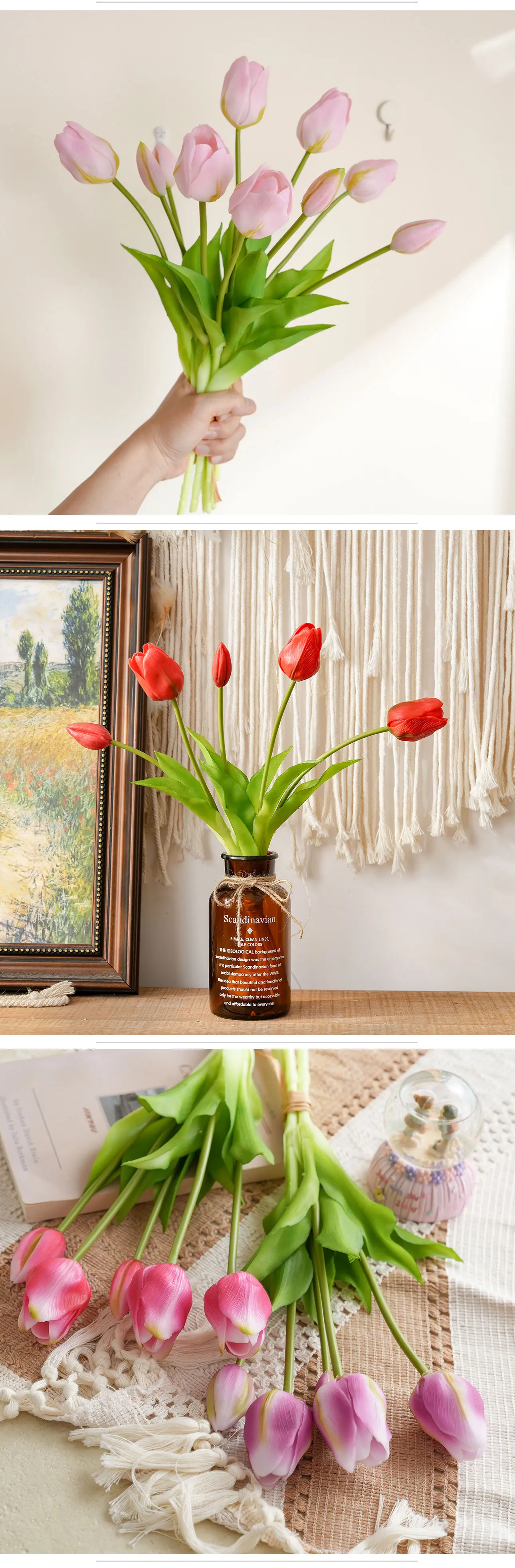 5-köpfige Latex-Tulpen mit Echt-Haptik, Kunstblumen für Hochzeit, Heimdekoration, Tischvase, DIY-Brautstrauß, Blumenarrangement, Tulpe – Detail 6