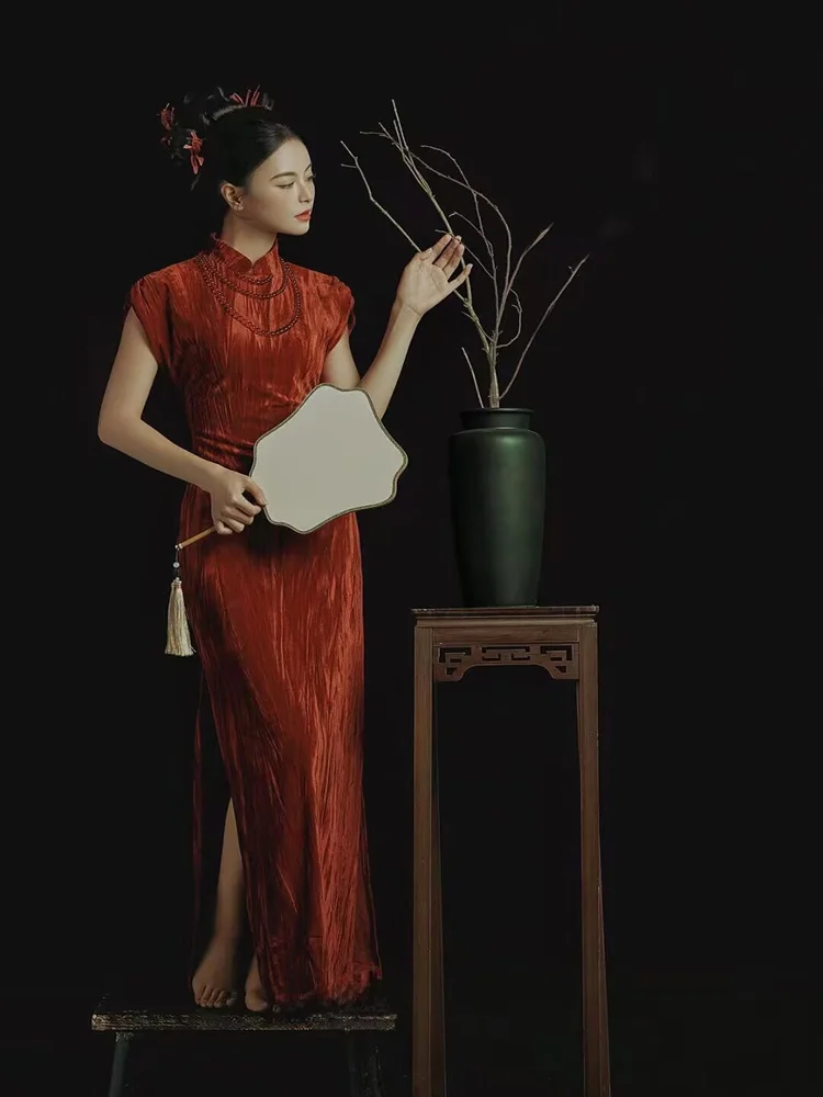 

Chinese Style Long Qipao Dress Wedding Morning Robe Women's New Bride Custom Made Ceremony Clothes Oil Painting Style Photo S...