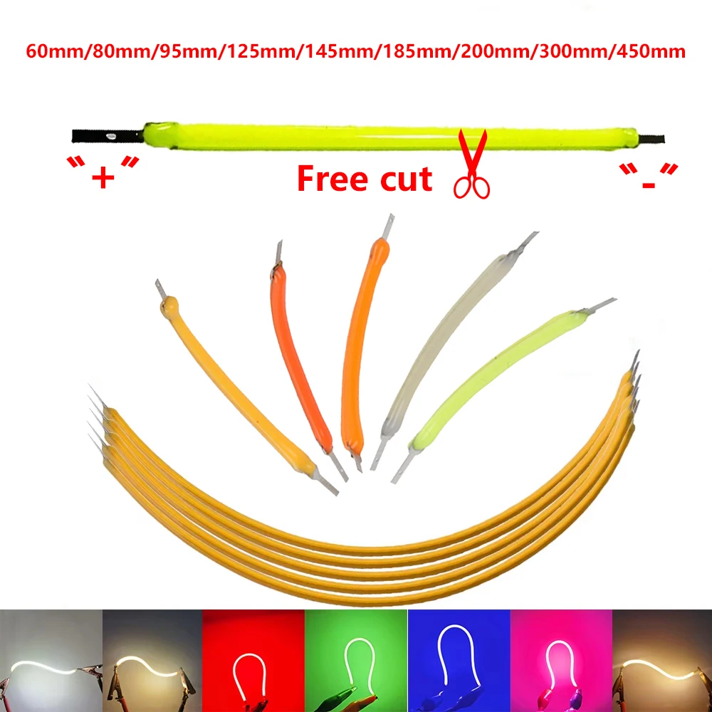 Free Cut LED Filament Flexible 3V 60mm 80mm 95mm 125mm 200mm 300mm 450mm Edison Bulb Lamp Parts COB LED Diode Light Accessories