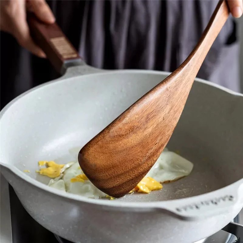 ABUG-Premium Natural Wood Cooking Spoons And Spatulas Set For Non-Stick Kitchen Cookware