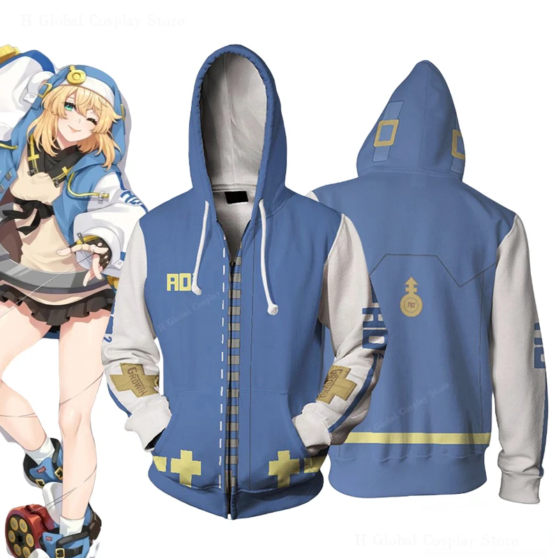 Game Guilty Gear Bridget Cosplay Costume Adult Unisex Hoodie Zipper Sweatshirt Casual Jacket Coat Halloween Clothes