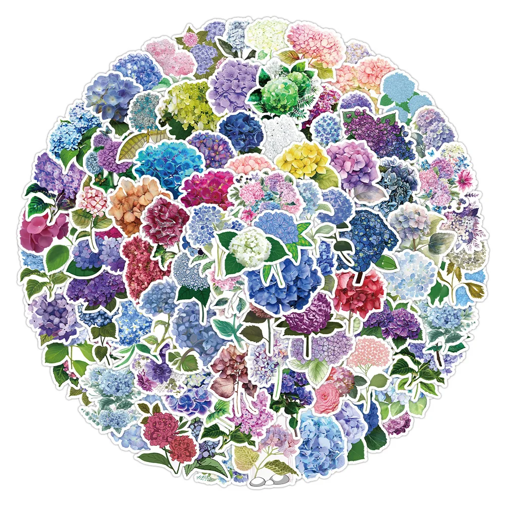 Pegatina de hortensia de amor de 10/30/50/100 piezas, pegatina de planta, flor, grafiti, funda decorativa para teléfono, monopatín, equipaje, álbum de recortes, calcomanía impermeable