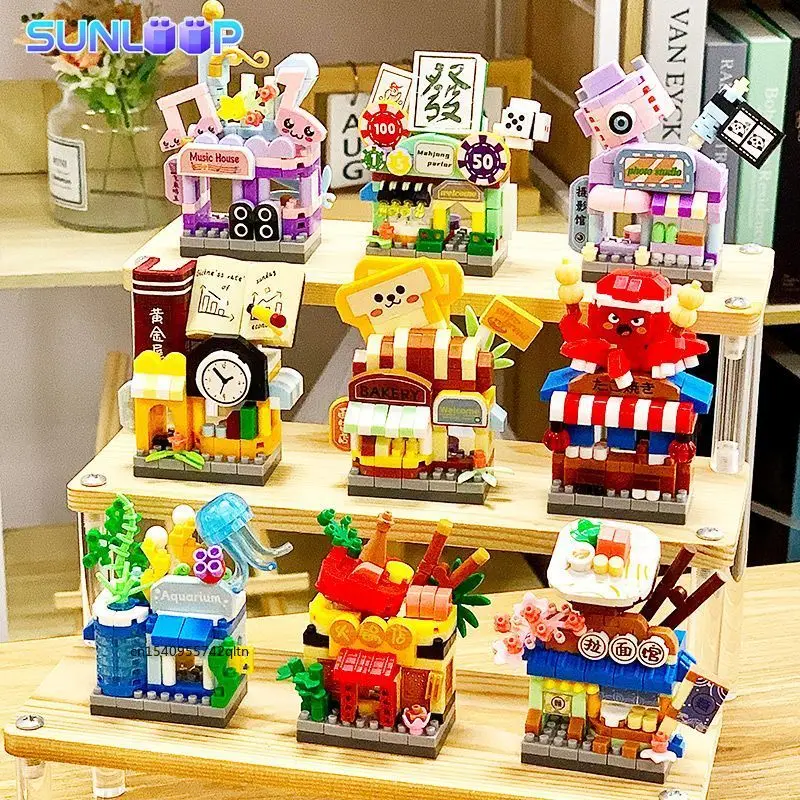 Wholesale Street View Building Blocks Set, Cute Store Shop Model Bricks,Educational DIY Toys Bulk Party School Gift for Kids