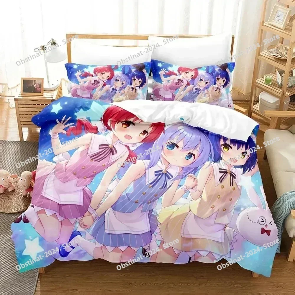 Anime Is the Order a Rabbit Bedding Set Duvet Cover Bed Set Quilt Cover Pillowcase Comforter king Queen Size Boys Adult