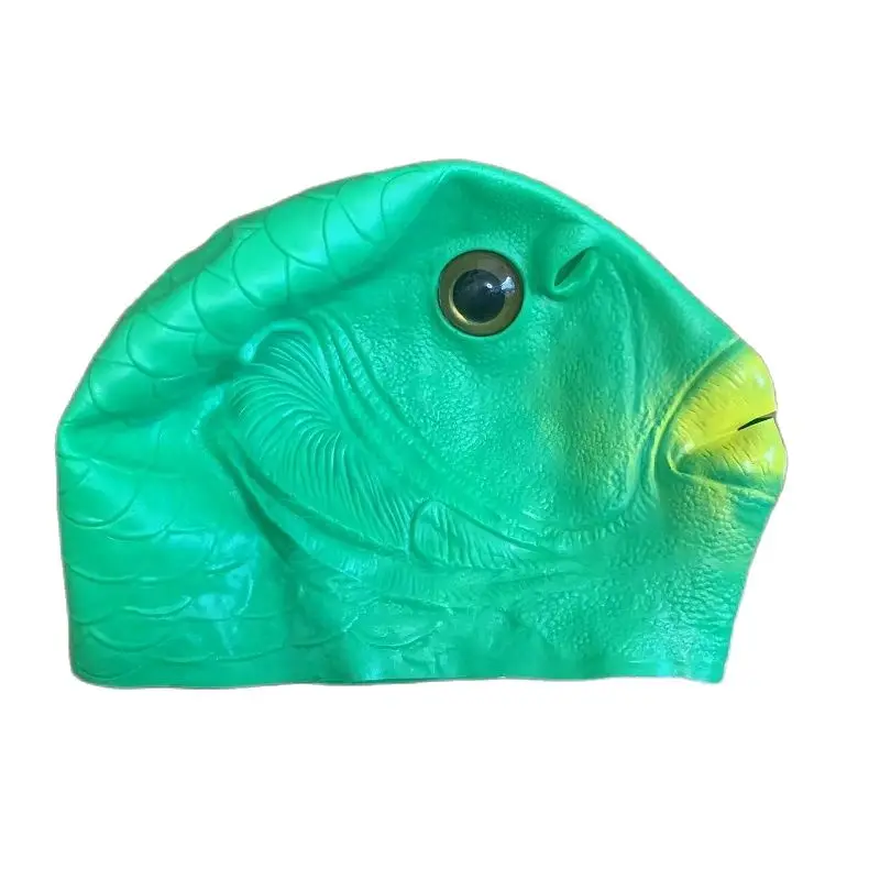 Unisex Halloween Green Fish Head Mask Men Carnival Cosplay Costume Headgear Latex Mask Adult Family Masquerade Party Hat Masks