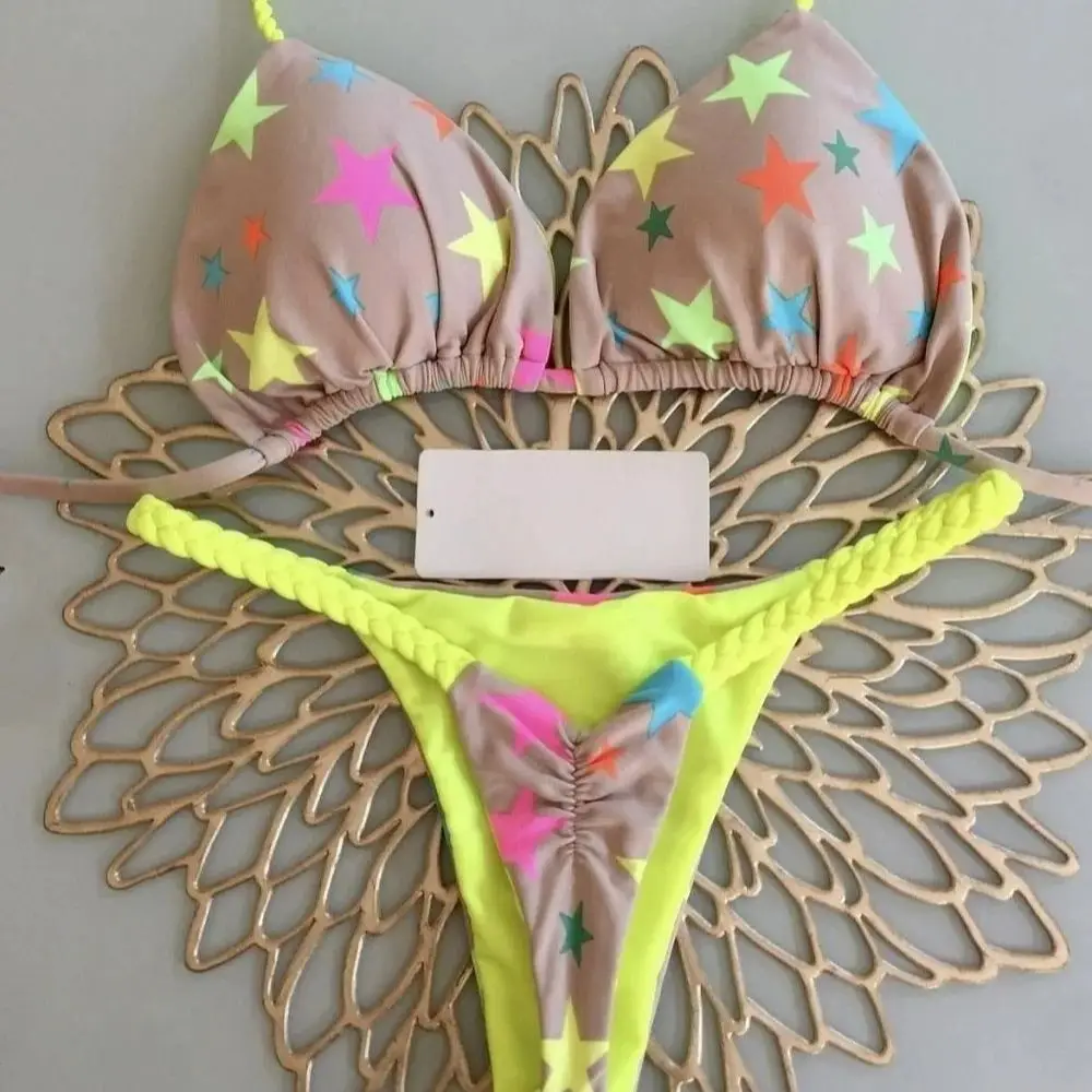 

DEKA сексуальный зеленый комплект бикини с цветочным принтом, женский купальник с веревкой и ремешком в стиле пэчворк, бандажный купальный костюм с эффектом пуш-ап, купальник-стринги