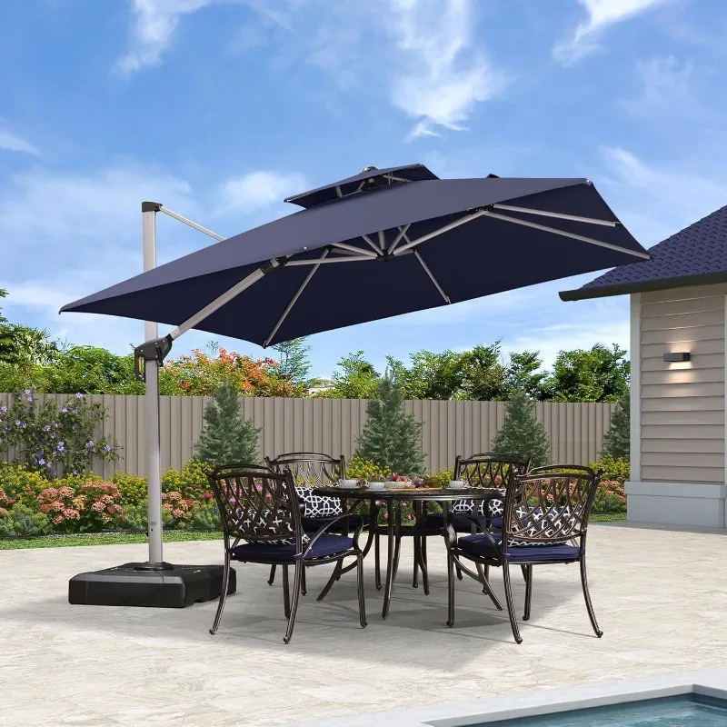 

10 Feet Double Top Deluxe Square Patio Hanging Umbrella Cantilever Umbrella Outdoor Market Umbrella Garden