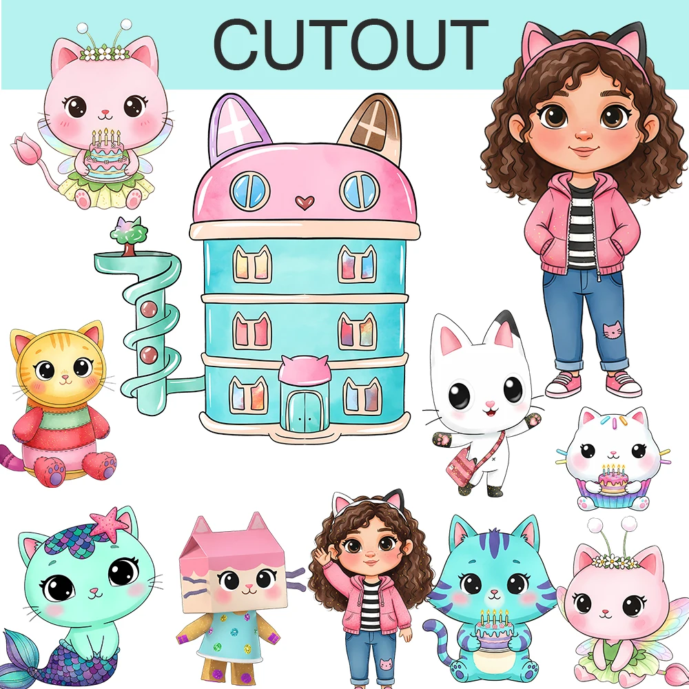 

60/90 см Акварельный вырезанный декор из пенокартона «Кукольный домик Гэбби» для детского праздника, дня рождения, украшения для газона, реквизит