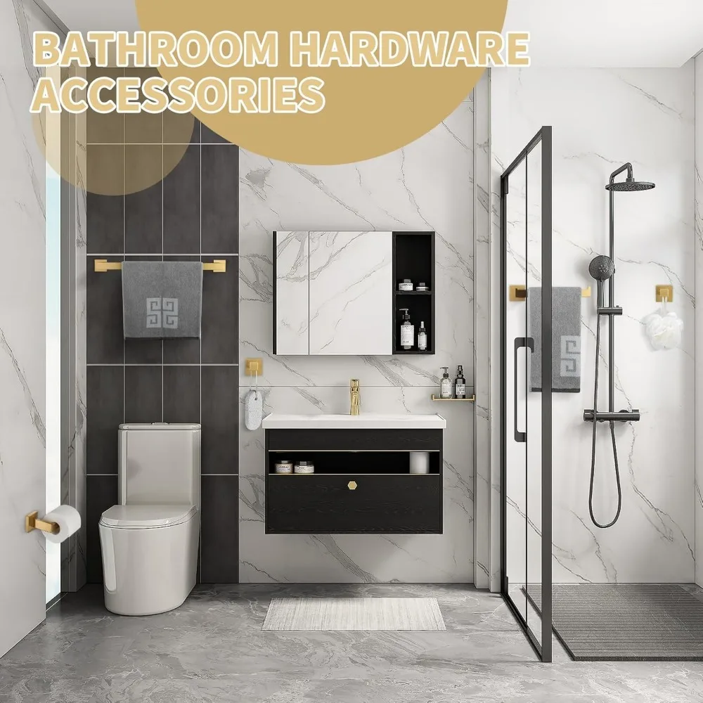 Gold Bathroom Hardware Accessories Set 5 Pieces,23.6