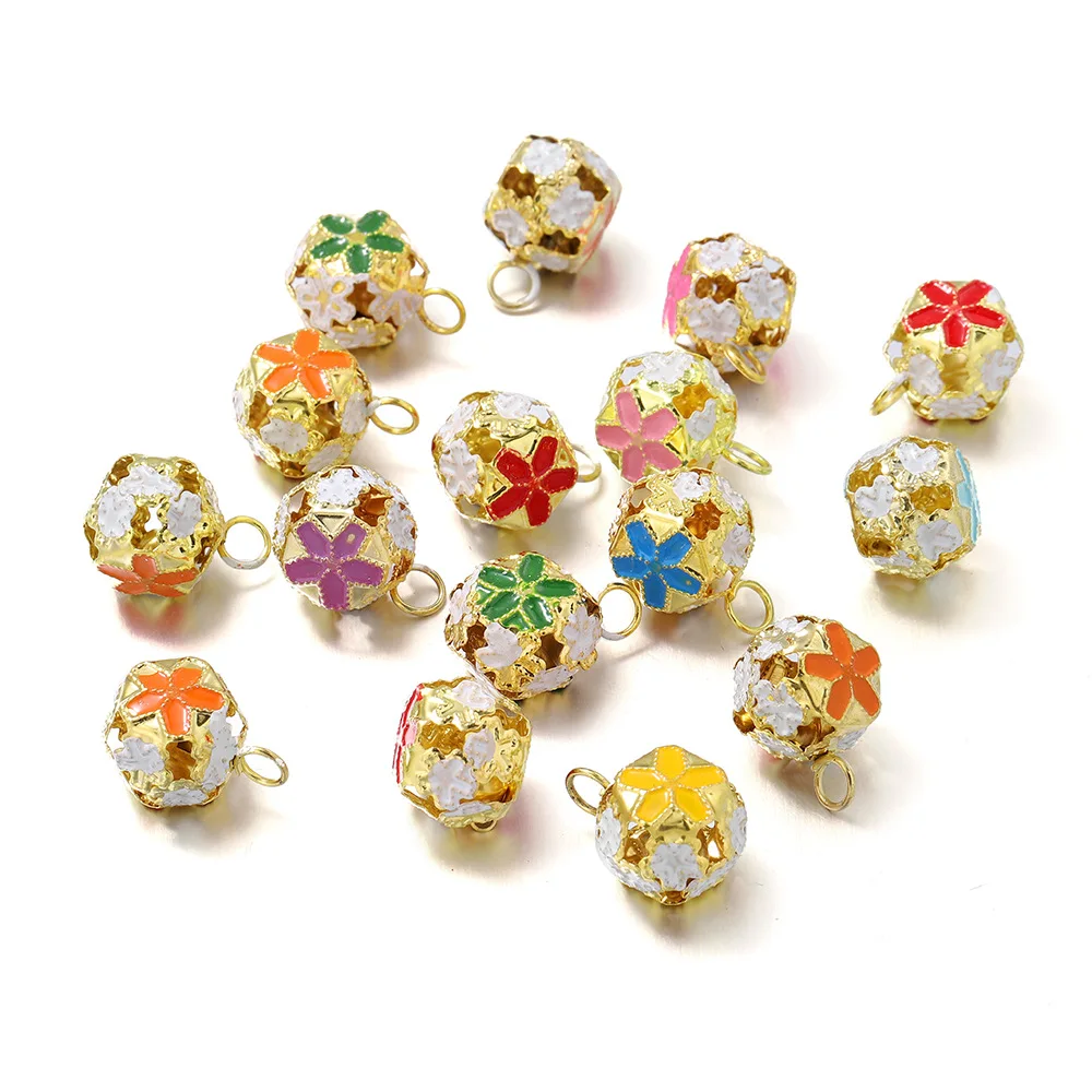 5Pcs Hot Selling Fashionable Versatile Multi-color Drip Oil Iron Bell, Colorful Hollow Flower Bell, Christmas Cloisonn é Bell