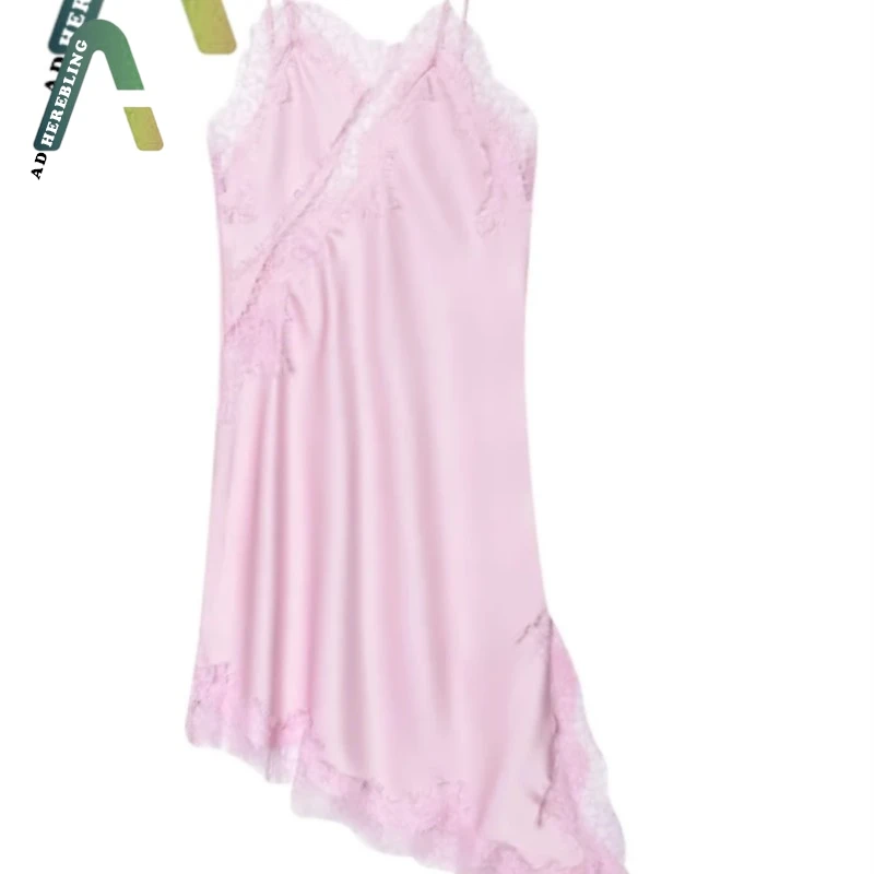 فستان نسائي موضة 2026 من الدانتيل غير المتماثل فستان كاجوال نحيف بياقة على شكل V بدون أكمام فساتين متوسطة الطول باللون الأسود #5