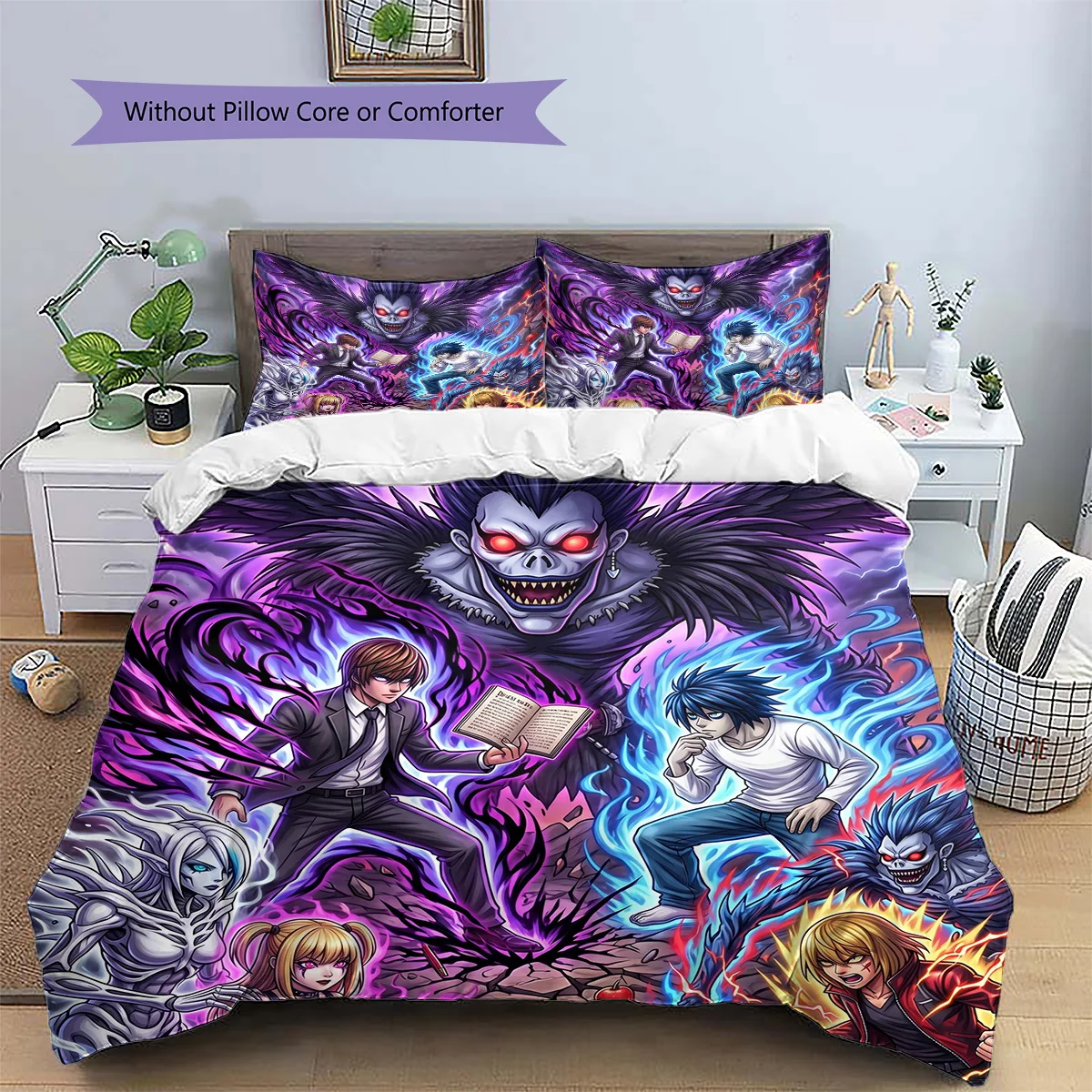 Death Note Patterned Pillowcase & Duvet Cover Set Unique Anime Bedding Bedroom Ornament Lovely Gift for Anime Fans.-TING