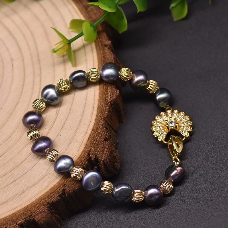 Classic Exotic Design Pretty South Sea 7-8mm Peacock Black Baroque Pearl Bracelet 7.5-8in Apply Any Occasion