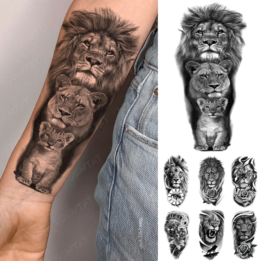 Wholesale Waterproof Temporary Tattoo Sticker Lion Family Flash Tatto Tiger Wolf Moon Crown Flower Body Art Arm Fake Tatoo