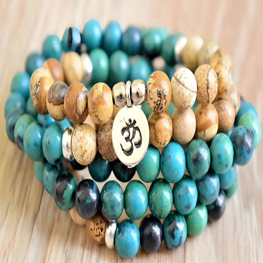 

6mm Picture Stone Malachite gemstone Mala Bracelet 108 Beads Yoga Tibetan Nirvana Women Men's Chakra Hand Meditation Sacred