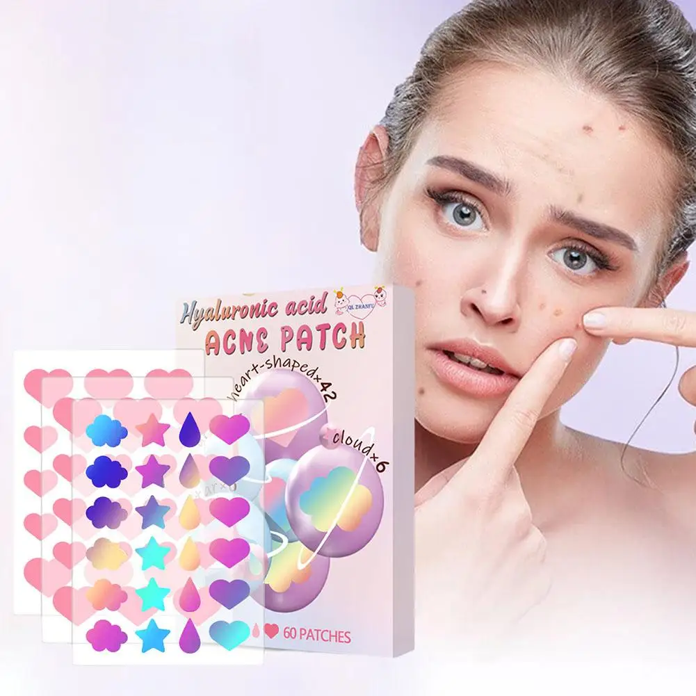 Facial Acne Stickers Box, Estrelas da gota da água, Versão colorida, 60 chato, Patch Zit Acne Care, Não pele, Atacado, S9G5