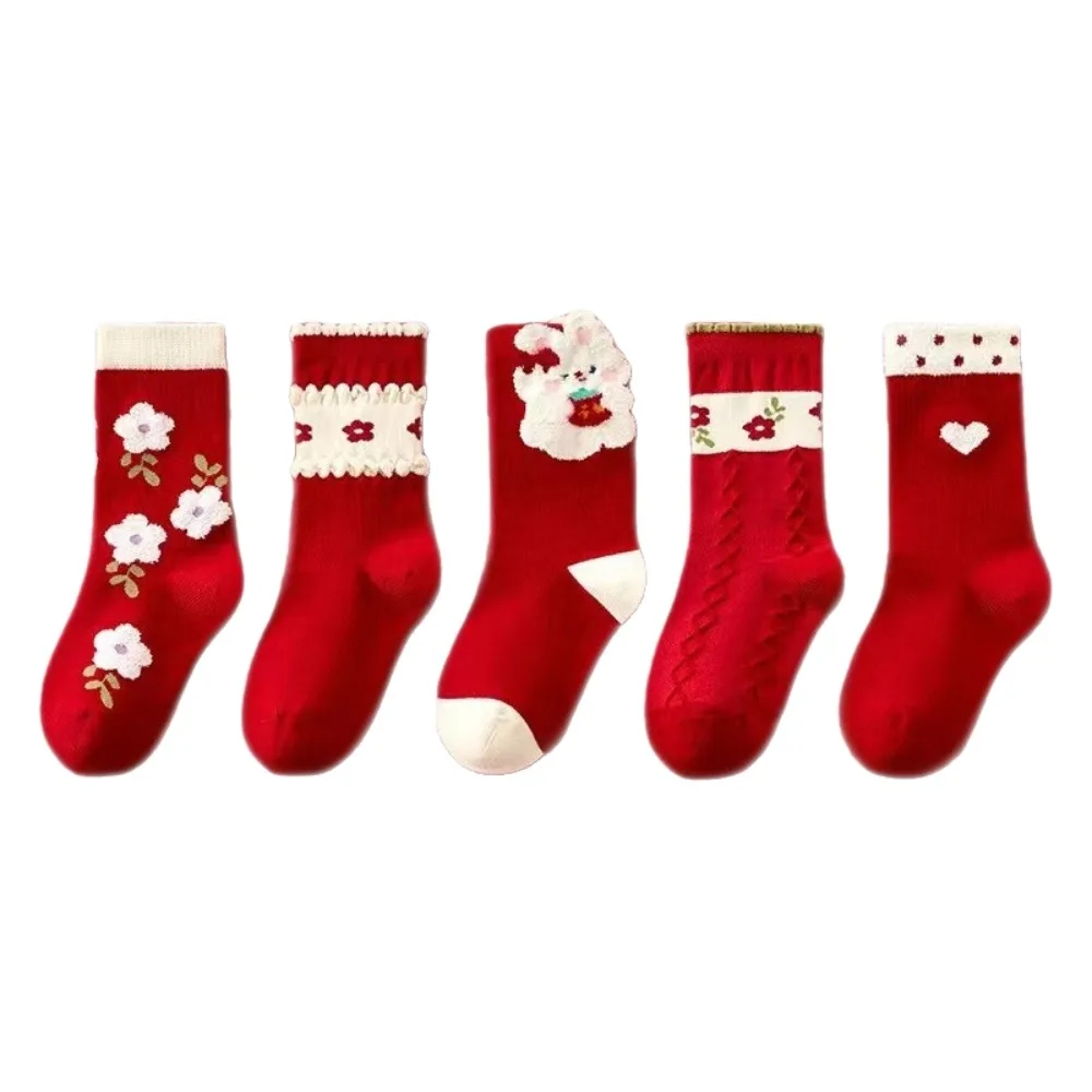

Cotton Children New Year Socks Cartoon Bunny Rabbit Cherry Flower Bear Christmas Socks Red Good Luck Kids Hosiery
