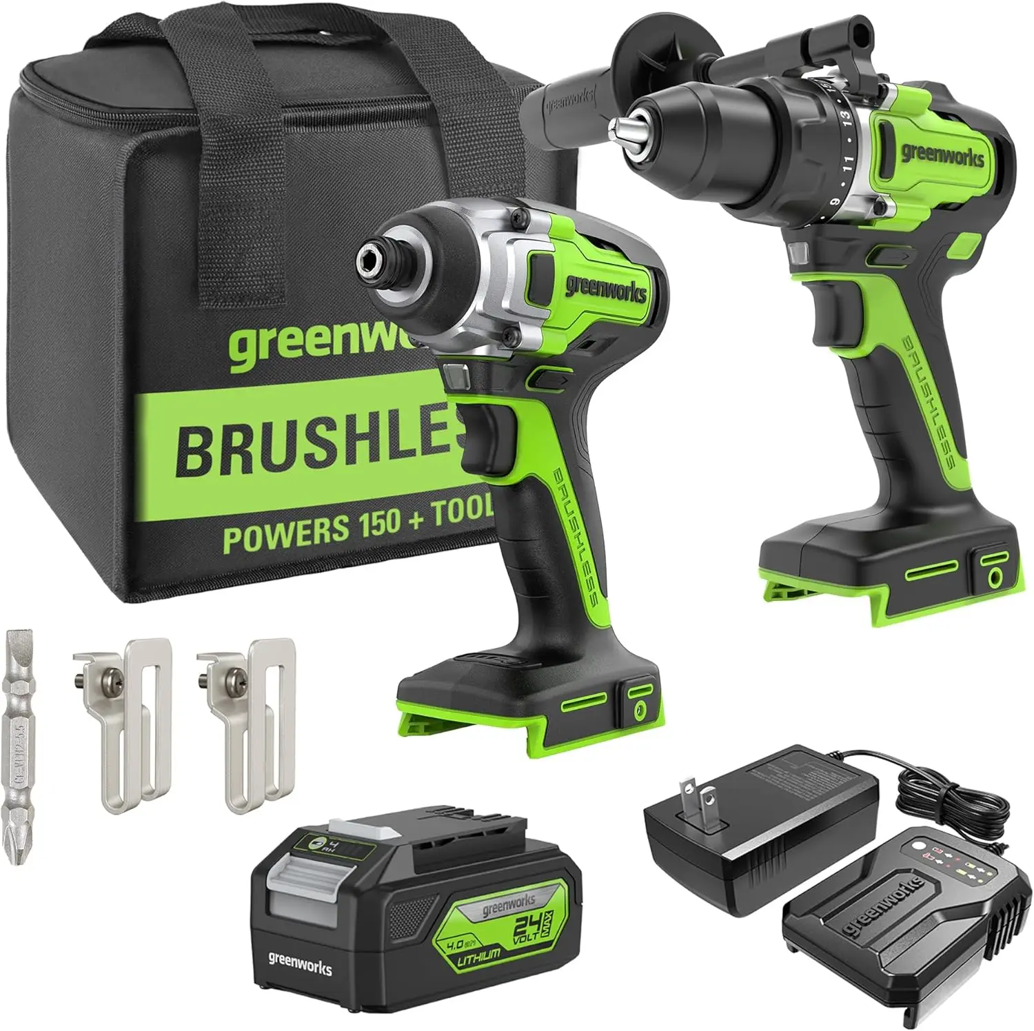 

24V Cordless Brushless 800in-Ibs Drill & 2650 in-ibs Impact Driver Combo Kit with 4.0Ah Battery and Charger