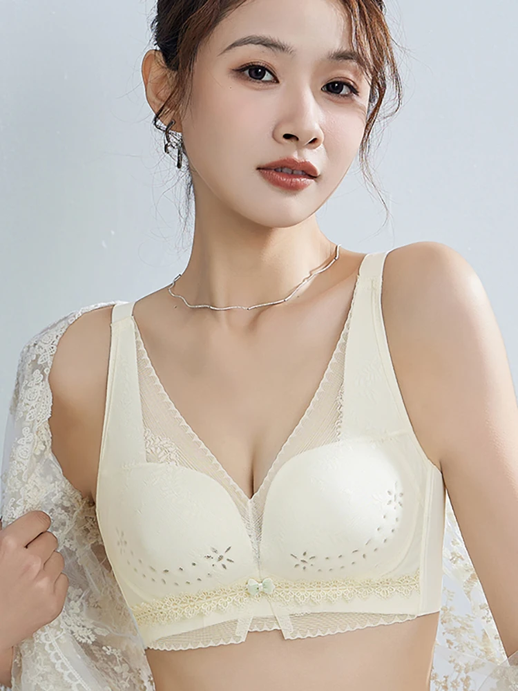 Breathable Wireless Thin Cup Bra Women's Underwear Gathered Push up Anti Sagging Side Breast Collection Floral Pattern