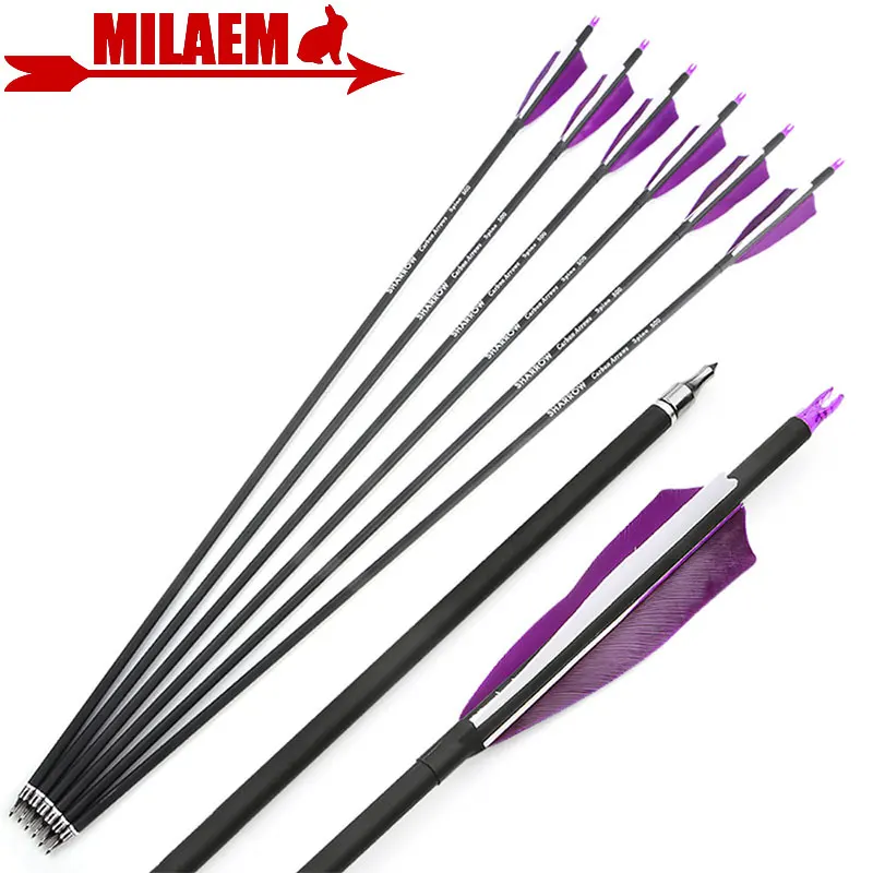 

6/12pcs 30inch Archery Carbon Arrow Spine 500 ID6.2mm OD7.8mm 100Gr Point Tip 4inch Turkey Feather Hunting Accessories