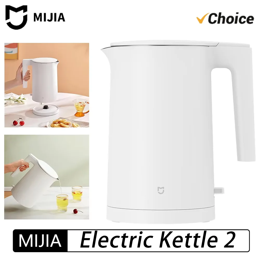 New Mijia Electric Kettle 2 1800W Fast Burning 304 Stainless Steel Double Layer Anti-scalding STR 1.7L Hot Water Kettle