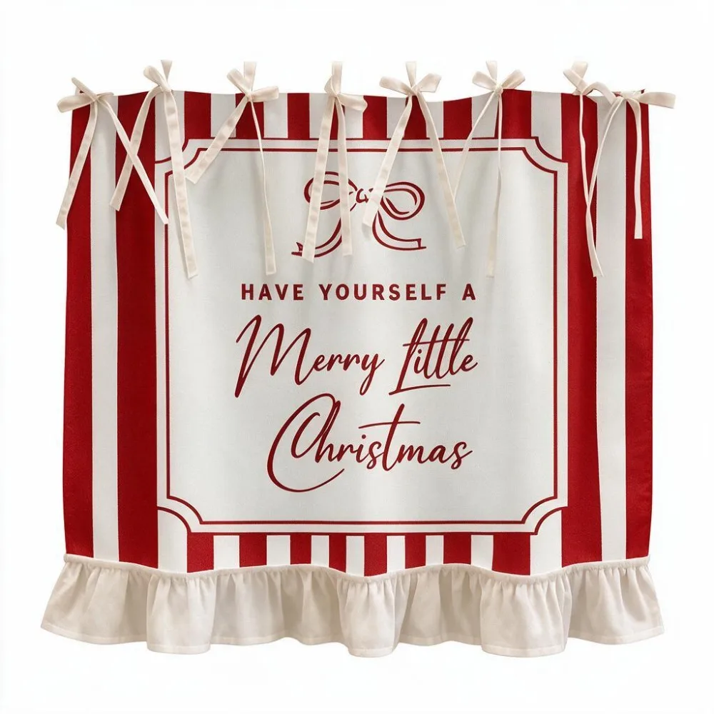 Lace-up Design Christmas Oven Curtain Ruffled Edge Decorative Kitchen Stove Curtain American-style Red and White Oven Skirt