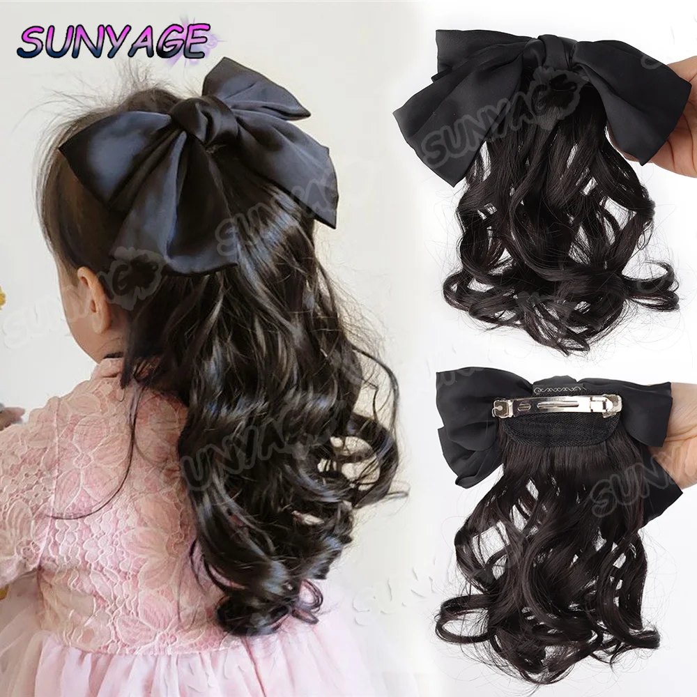 

SUNYAGE Synthetic Ponytail Bow tie curly spring clip Curly Puff Ponytail Clip in Hair Tail Natural False Hair Extension