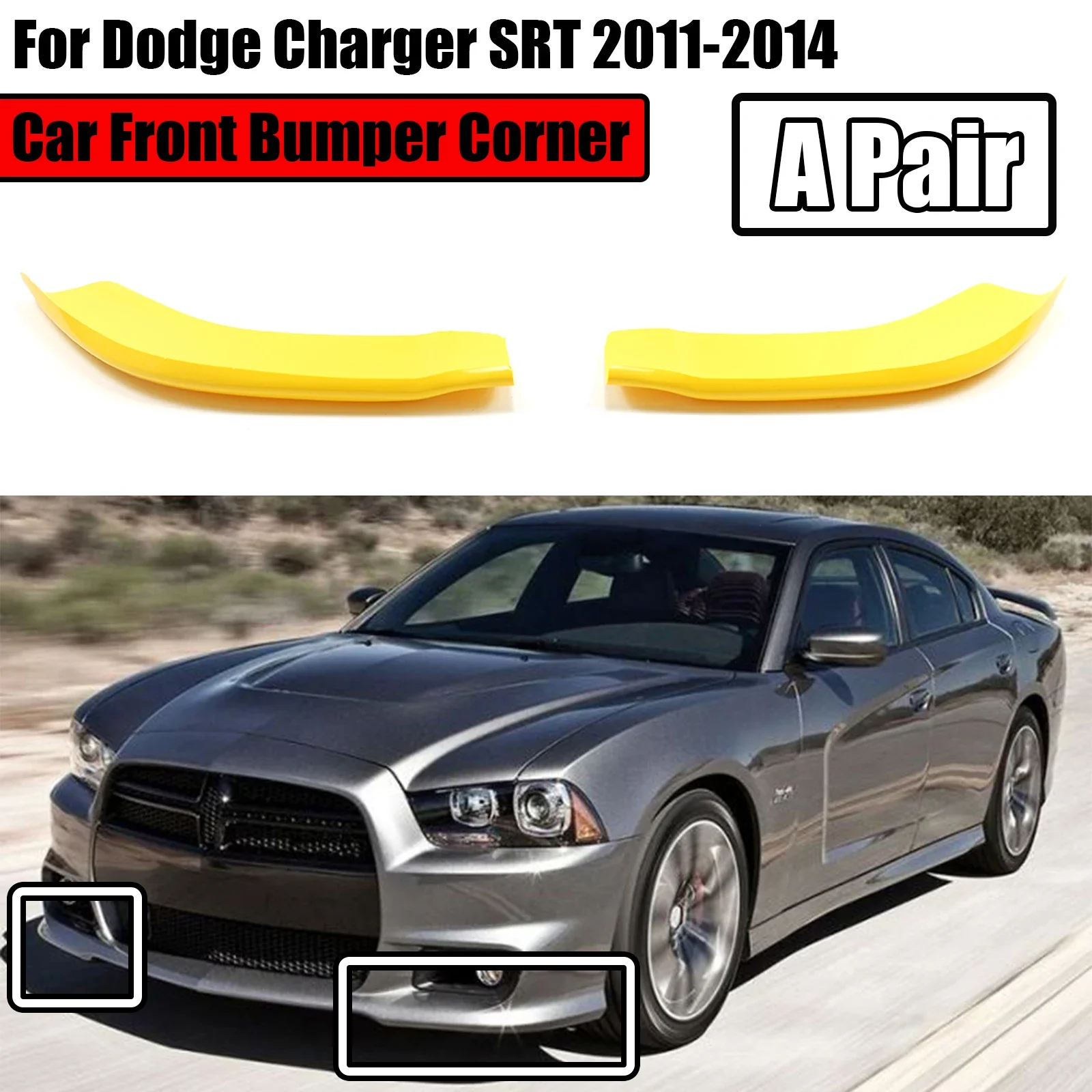 2PCS For Dodge Charger SRT 2011-2014 Car Front Bumper Corner Yellow Spoiler Splitter Lip Diffuser ABS Accessrioes 2012 2013