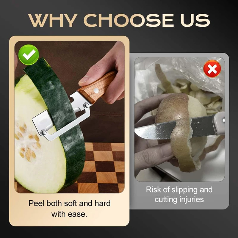 مقشرة البرتقال والبطاطس مع مقبض مريح جوليان مقشرة خضروات خشبية متعددة الوظائف للمطبخ والخضروات والجزر والفواكه #3
