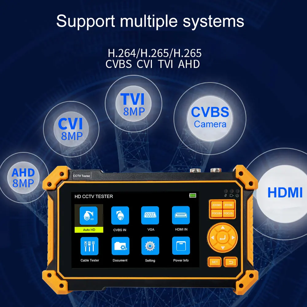 CCTV Tester 8MP AHD CVI TVI SDI Video Surveillance Camera Monitor 4K Cftv Tester with HDMI VGA Input Cable Tracker CCTV Tester