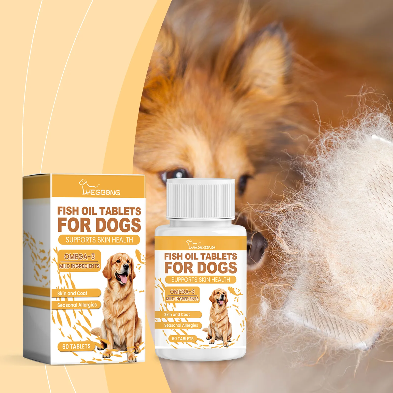 Multivitamin Fish Oil Tablets for Dogs, Pet Nutritional Supplement, Hair Care and Skin Moisturizing to Promote Dog Health