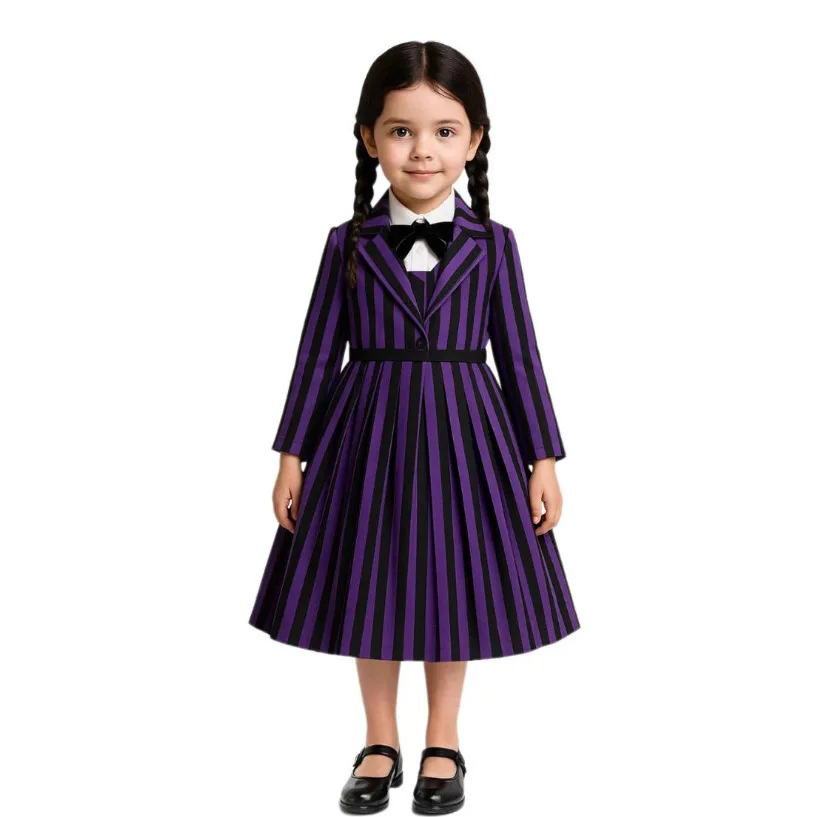 Disfraz de Cosplay de Wednesday2 Enid Sinclair, uniforme de la Academia de hombre lobo Nevermore, rayas moradas, traje de Halloween para niños, chica de fiesta