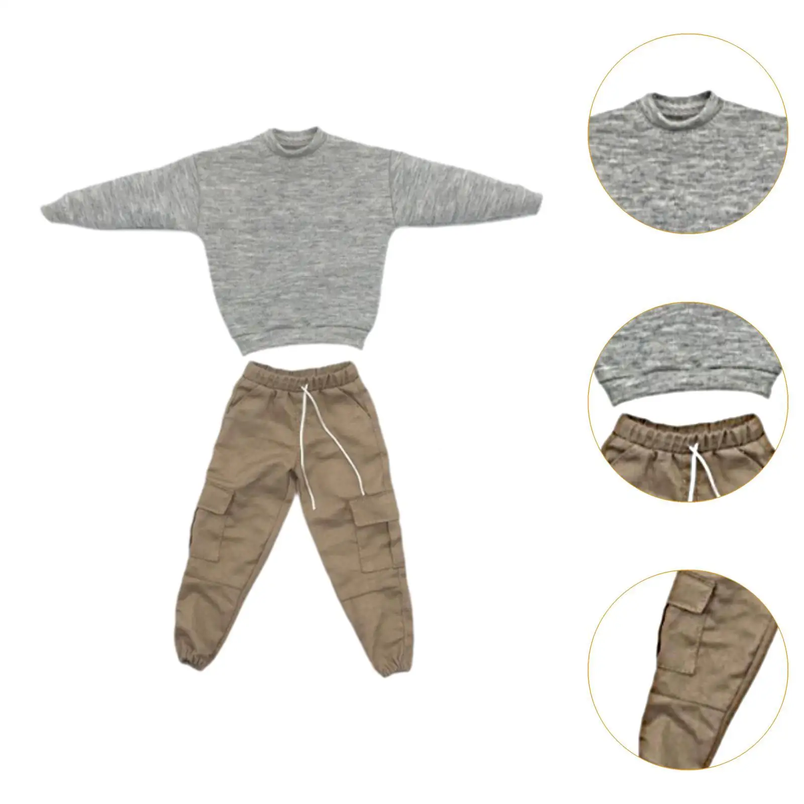 طقم بلوزات وسراويل كاجوال 1/6 لشخصيات الحركة الذكور مقاس 12 بوصة باللون الرمادي