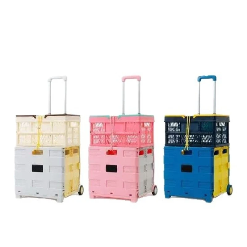 Plastic folding shopping cart trolley cart portable folding household storage trolley