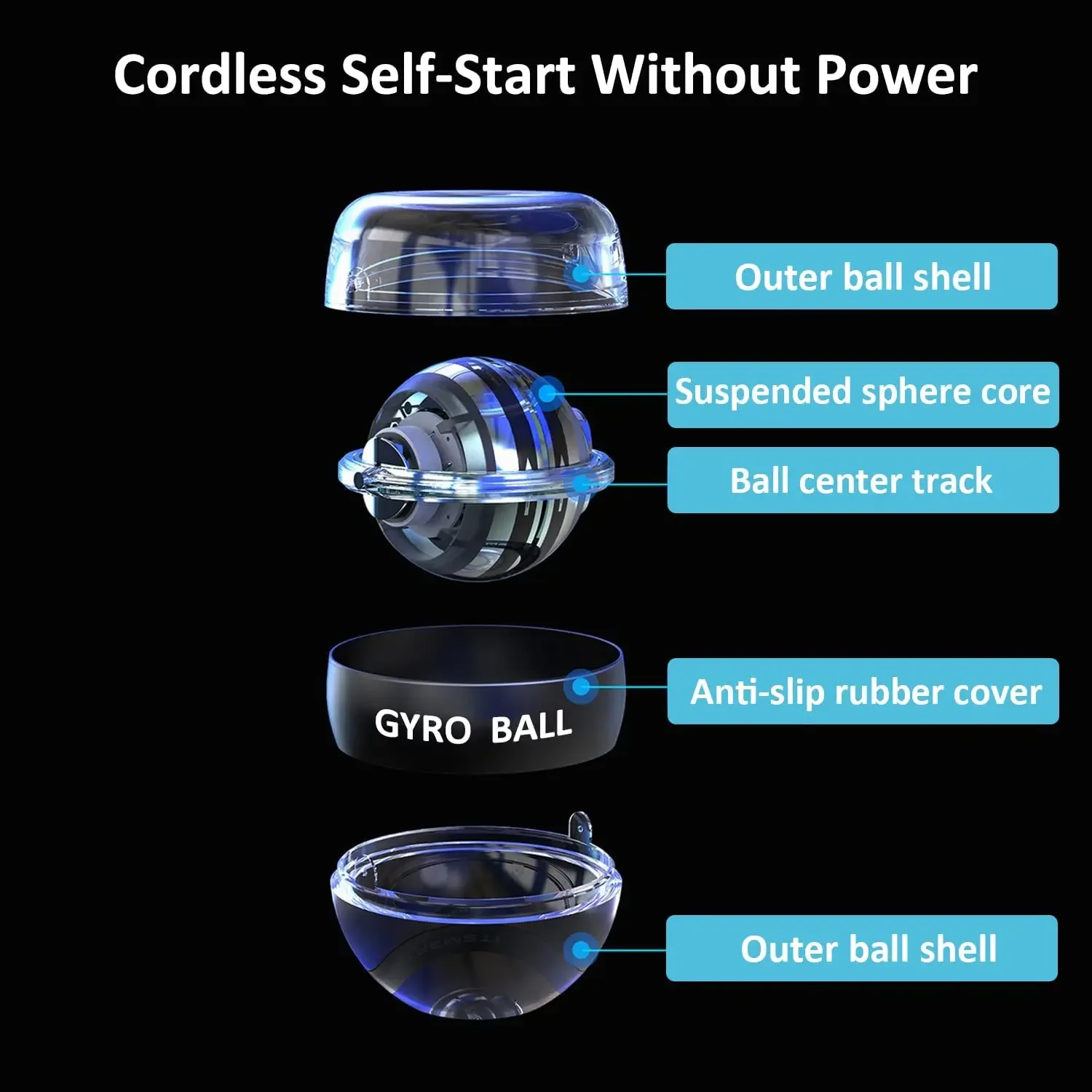 Auto-Start Power Gyro Ball Self-Luminous Hand Wrist Forearm Trainer Exercise Joint and Muscle With LED Lights