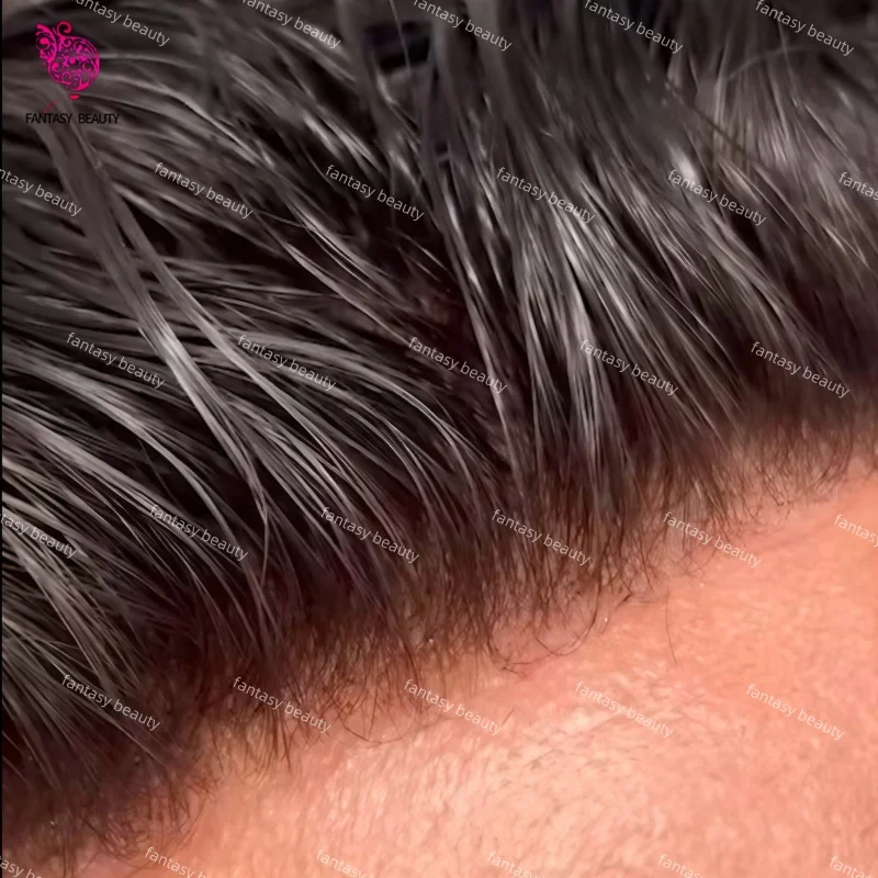 

Невидимый натуральный парик-протез для мужчин V-loop с ультратонкой кожей 0.02-0.03 мм, плотность 80%-100%, 100% натуральные человеческие волосы