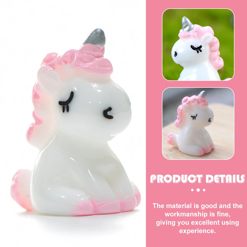 

10Pcs Pink Mini Unicorn Figurine Ornaments Diy Handmade Resin Miniature Accessories For Holiday Doll House Decoration