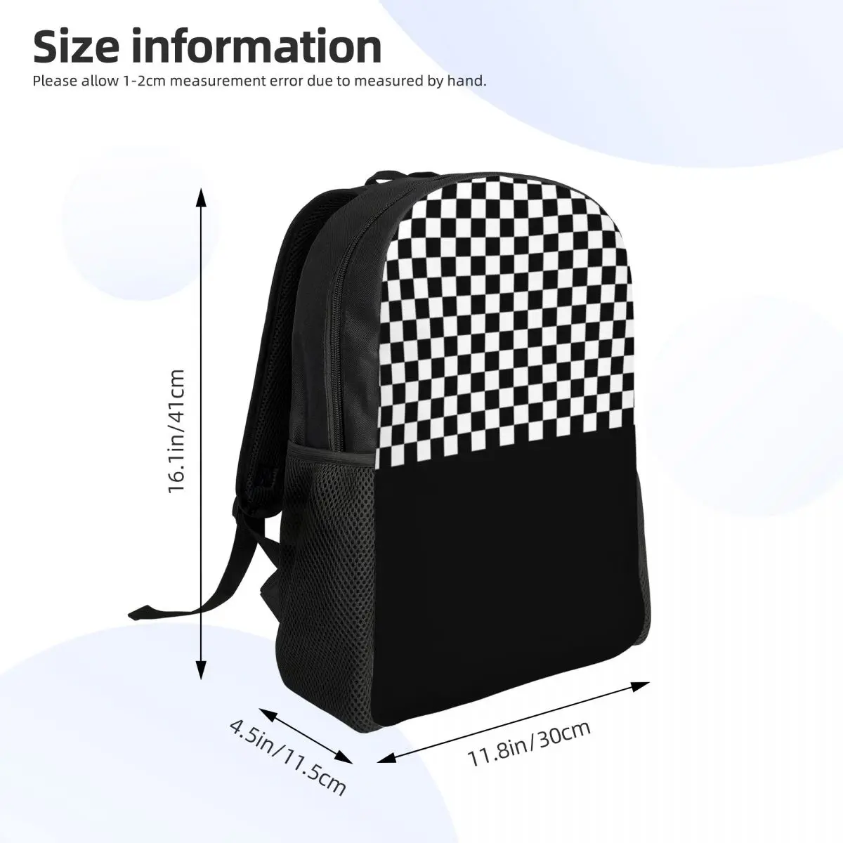 Custom Black White Checkered Travel Backpack Women Men School Computer Bookbag Checkerboard Pattern College Student Daypack Bags